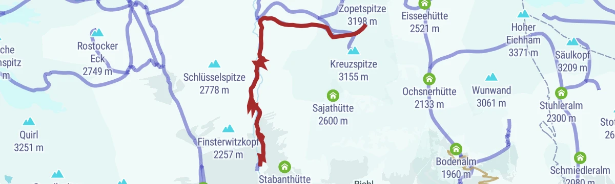 Route map: Skitour Tulpspitze 3.054m